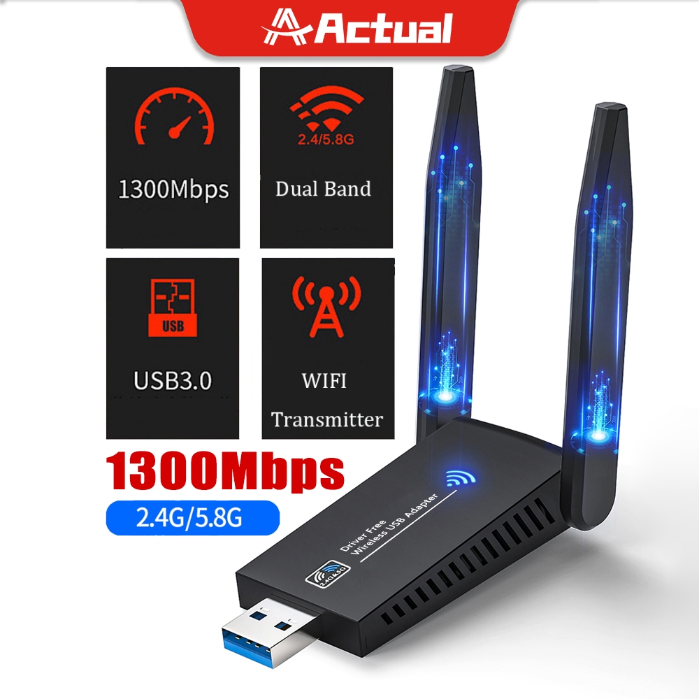 Actual อะแดปเตอร์ WIFI 1800Mbps USB3.0 ไร้สาย Dual Band 2.4 Ghz + 5 Ghz สําหรับแล็ปท็อปพีซีเดสก์ท็อป