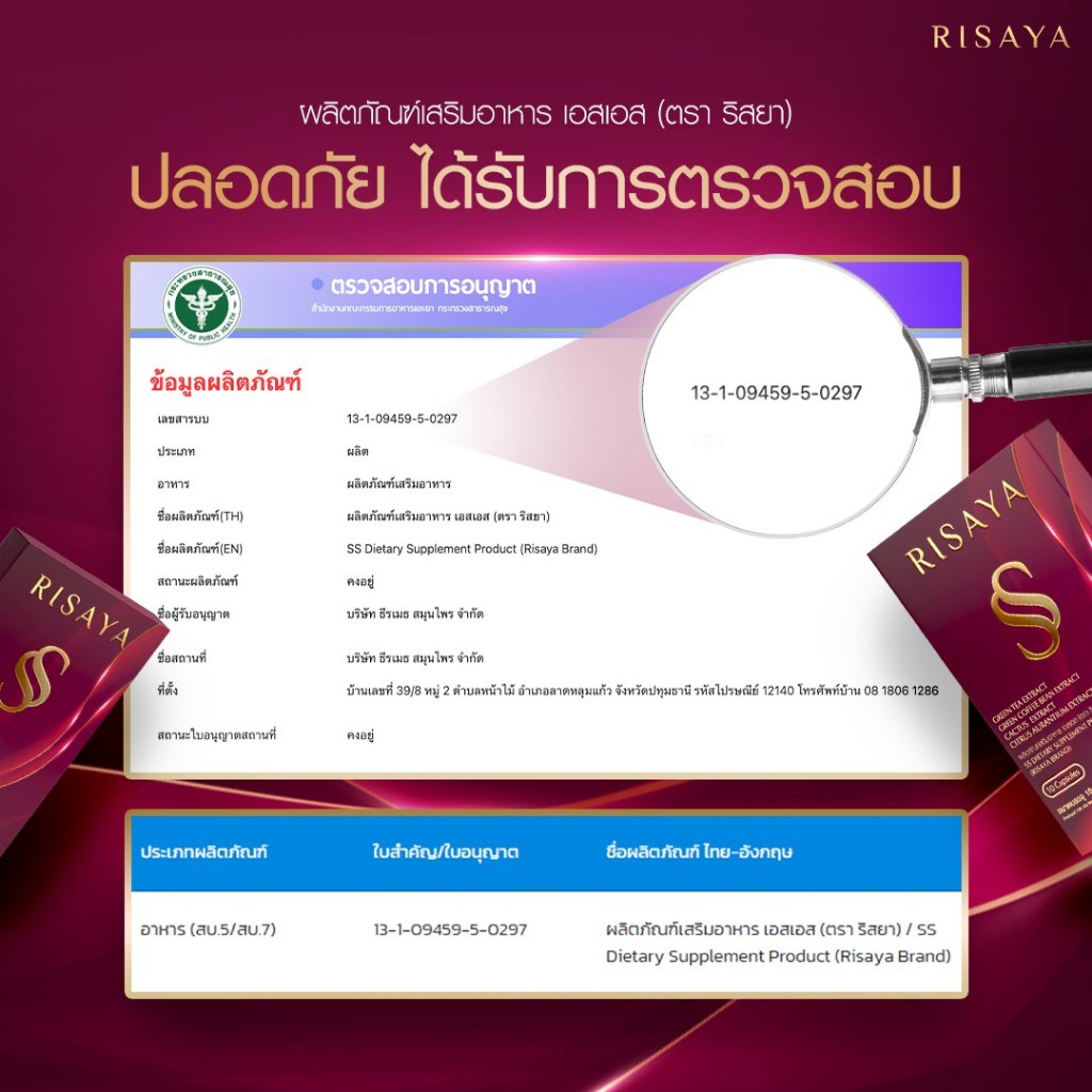 (โปร 2 แถม 2) Risaya SS - ริสยา เอสเอส กิ้ก สุวัจนี คุมหิว ลดไขมัน ปรับระบบเผาผลาญ เซท 4 กล่อง - รูปที่ 5