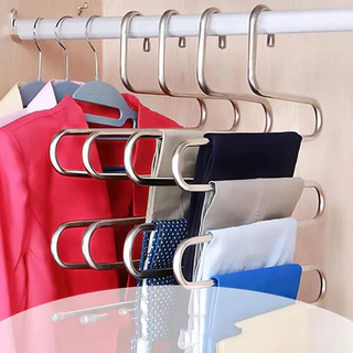 ไม้แขวนกางเกงสแตนเลส แขวนกางเกง 5 ตัว ประหยัดพื้นที่ แขวนผ้าพันคอ เข็มขัด Trousers Hanger