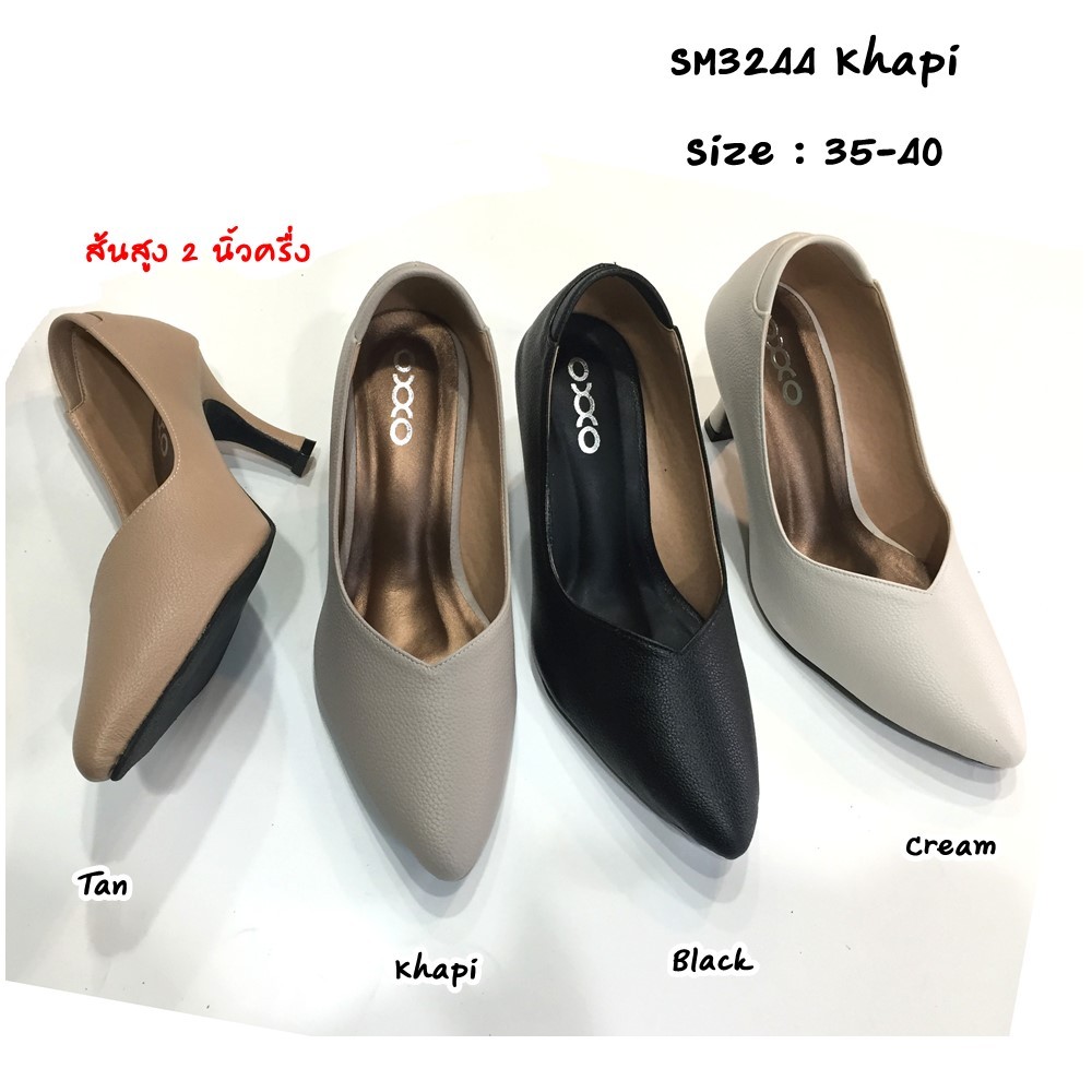 prettycomfort รองเท้าคัทชู ทรงหัวแหลม สูง2.5นิ้ว ส้นเป็นแกนเหล็กด้านในแข็งแรงทนทาน หนังพียู  SM3244