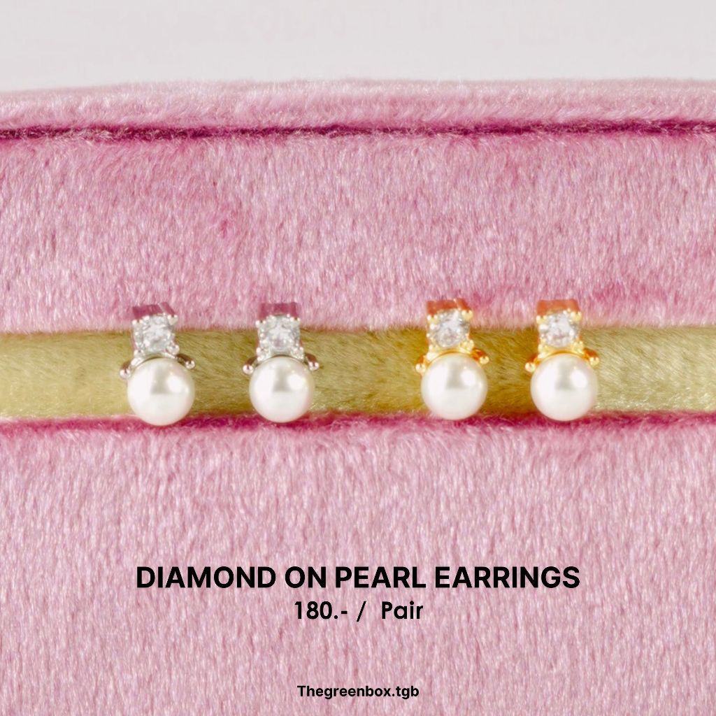 ต่างหู Diamond on Pearl เพชรและมุกก้านเงินแท้ S925- Thegreenbox