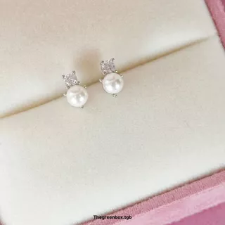 ต่างหู Diamond on Pearl เพชรและมุกก้านเงินแท้ S925- Thegreenbox