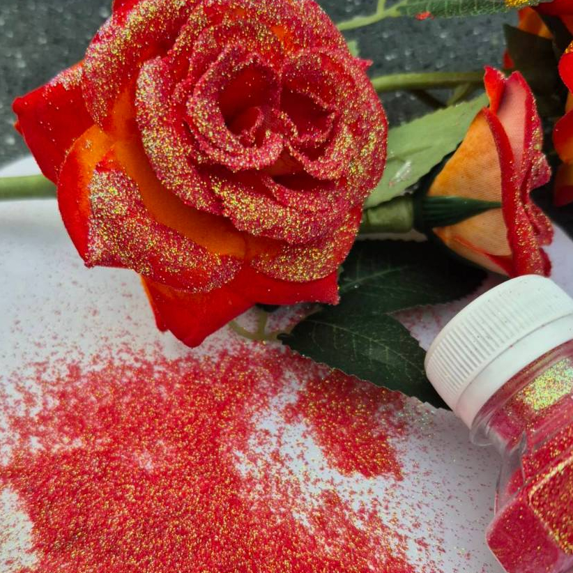 TheBestStation กากเพชรสีแดงอ่อนผสมสีทอง 30g, 70g, 100g Rainbow Glitter - รูปที่ 4