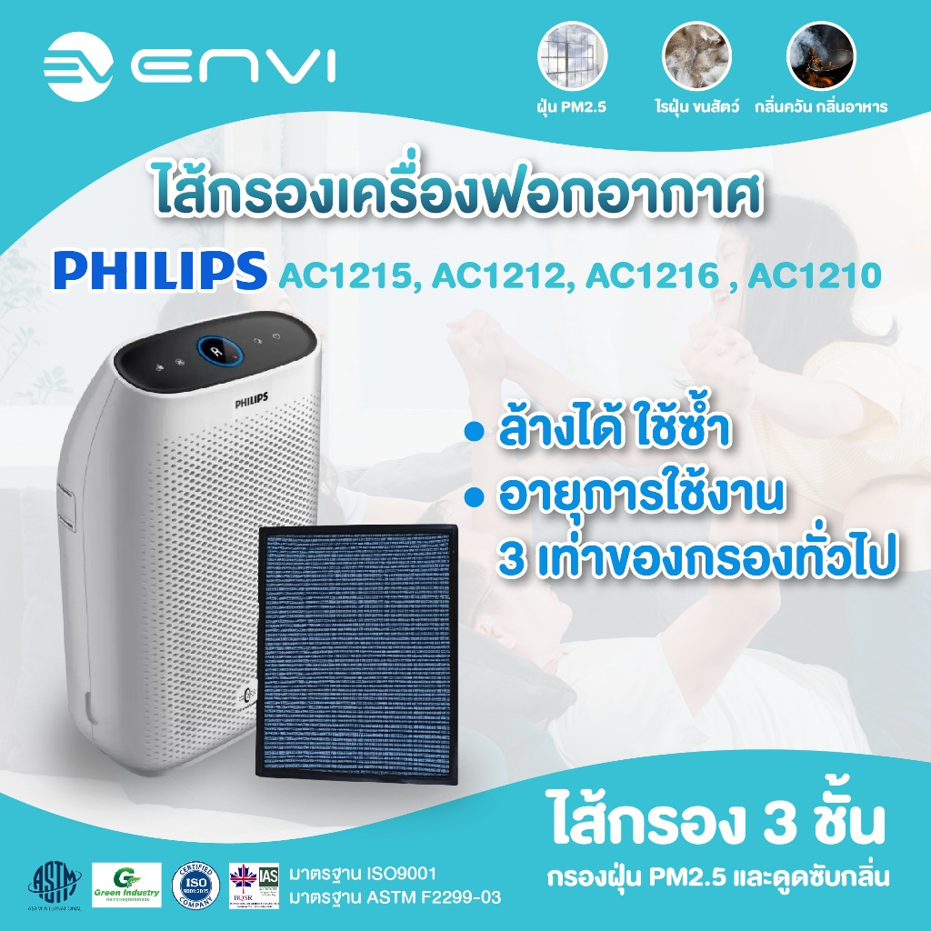 ENVI ไส้กรองอากาศ เครื่องฟอกอากาศ philips ac1215 ,ac1212 ,ac1216 ,ac1210