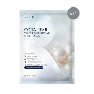 [แพ็ค12] Verite Cora Pearl Youth Restorative Sheet Mask 25ml. มาส์กไข่มุก ป้องกันการเกิดริ้วรอยก่อนวัย ผิวกระจ่างใส