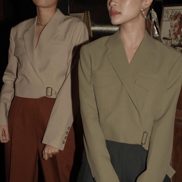 IRVIN - Crop Blazer in Sage Green, Beige and Whiskey