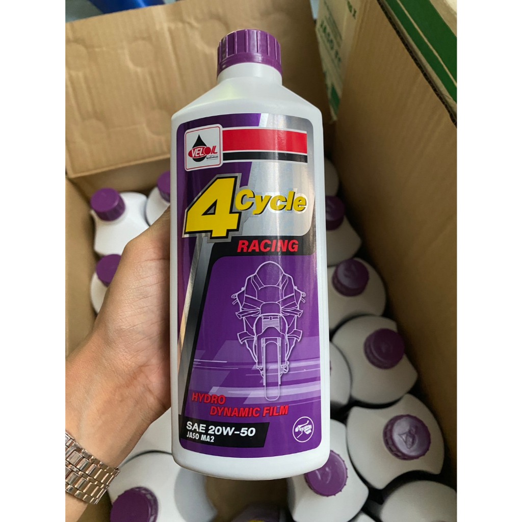 ยกลัง!! 24 ขวดน้ำมันเครื่องเวลลอยVELOIL.4cycle.SAE2OW-50 ฝาม่วง 0.8 / 1ลิตร