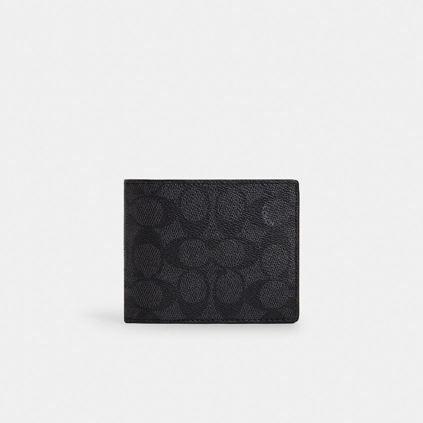 Coach CW380 3-In-1 Wallet In Signature Canvas (CQ/BK) กระเป๋าสตางค์ผู้ชาย สี Charcoal/Black