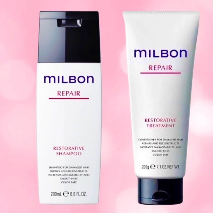 MILBON RESTORATIVE REPAIR 200 ML.แชมพู+ทรีทเม้น สำหรับผมแห้งเสีย ซ่อมแซมผมเสียได้อย่างล้ำลึก