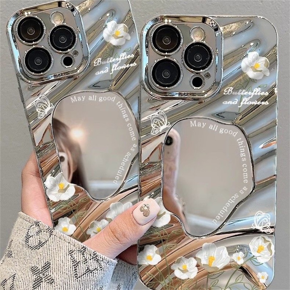 COD เคส Samsung A55 A16 A06 A56 A15 A36 A35 A05s A05 A26 A34 A54 A12 A14 5G เคสโทรศัพท์ลูกฟูกสีเงินพร้อมกระจกแต่งหน้า