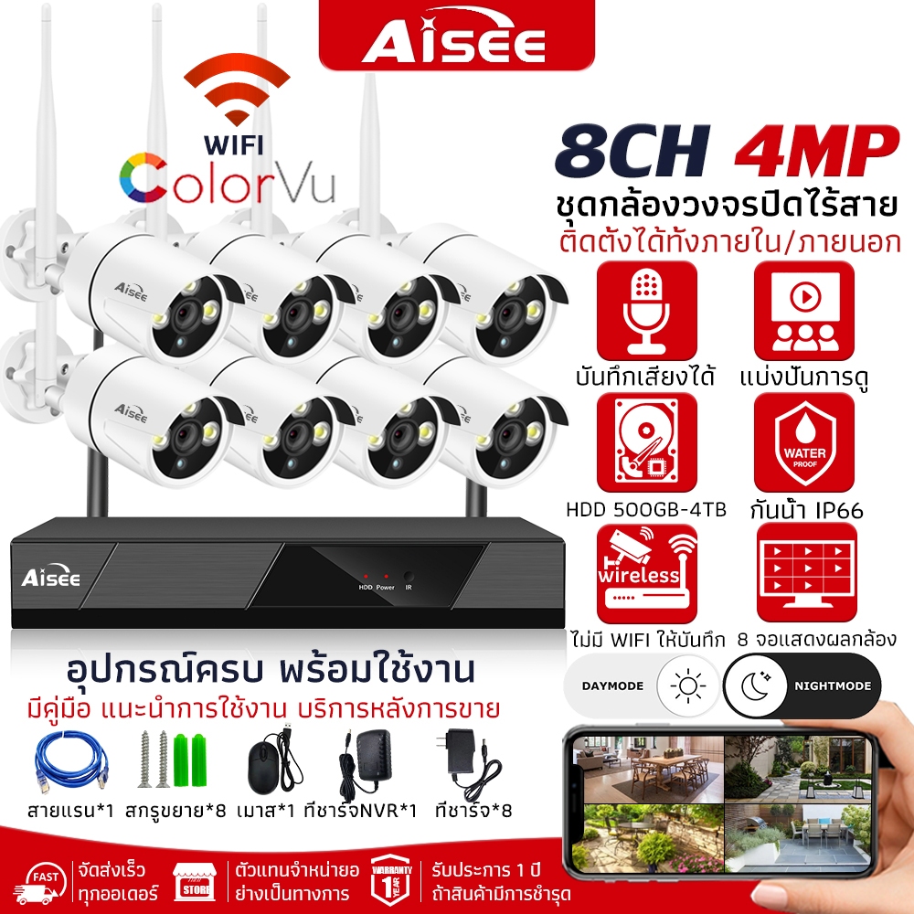CORRINE.ชุดกล้องวงจรปิดไร้สาย 3MP/4MP 4/8CH 1080P กล้องวงจรปิด WIFI บันทึกเสียงได้ ip camera wireless kit ฟรีอะแดปเตอร์