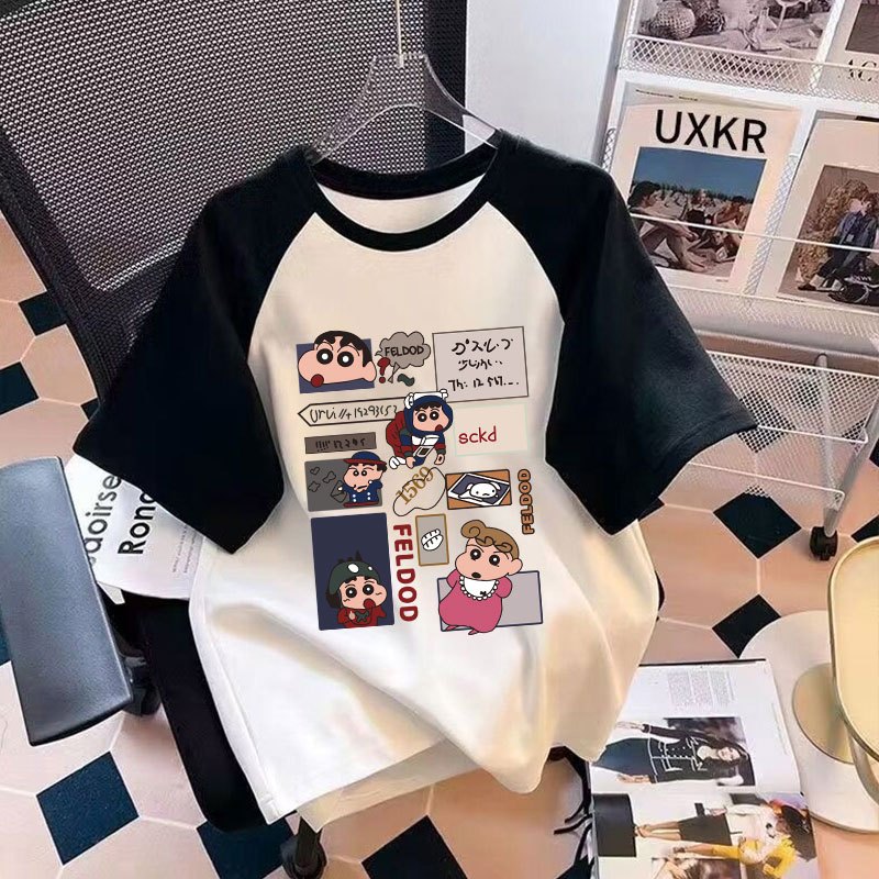 เสื้อยืดลายการ์ตูนสวยๆผู้หญิงน่ารัก oversize เสื้อผ้าสาวอวบไซส์ใหญ่ แฟชั่นเกาหลี เสื้อโอเวอร์ไซส์วินเทจ สตรีทสีทูโทนม้าก