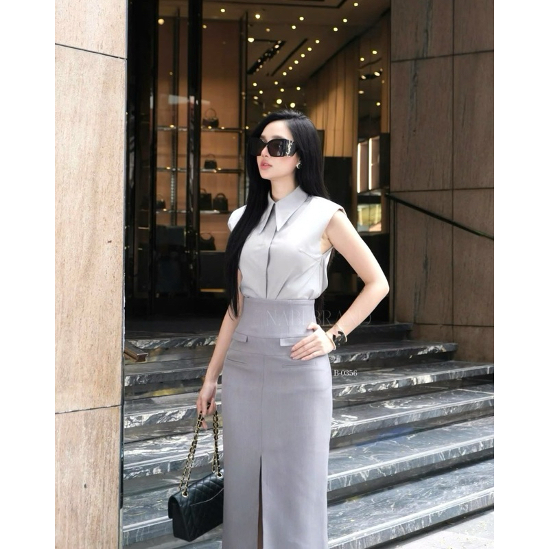 ชุดเซ็ตลุคCEO Working Woman กับเซทเสื้อเชิ้ตคอปกแขนล้ำ และกระโปรงเอวสูง