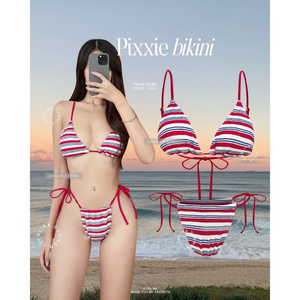 ICEBLINK l Pixxie bikini บิกินี่ลายทางแดงสลับขาวน้ำเงิน