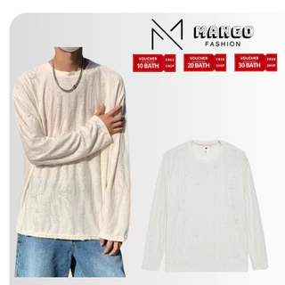 WS37 - เสื้อยืดแขนยาวผู้ชายดีไซน์ขาดแบบเฉพาะตัว M-2XL