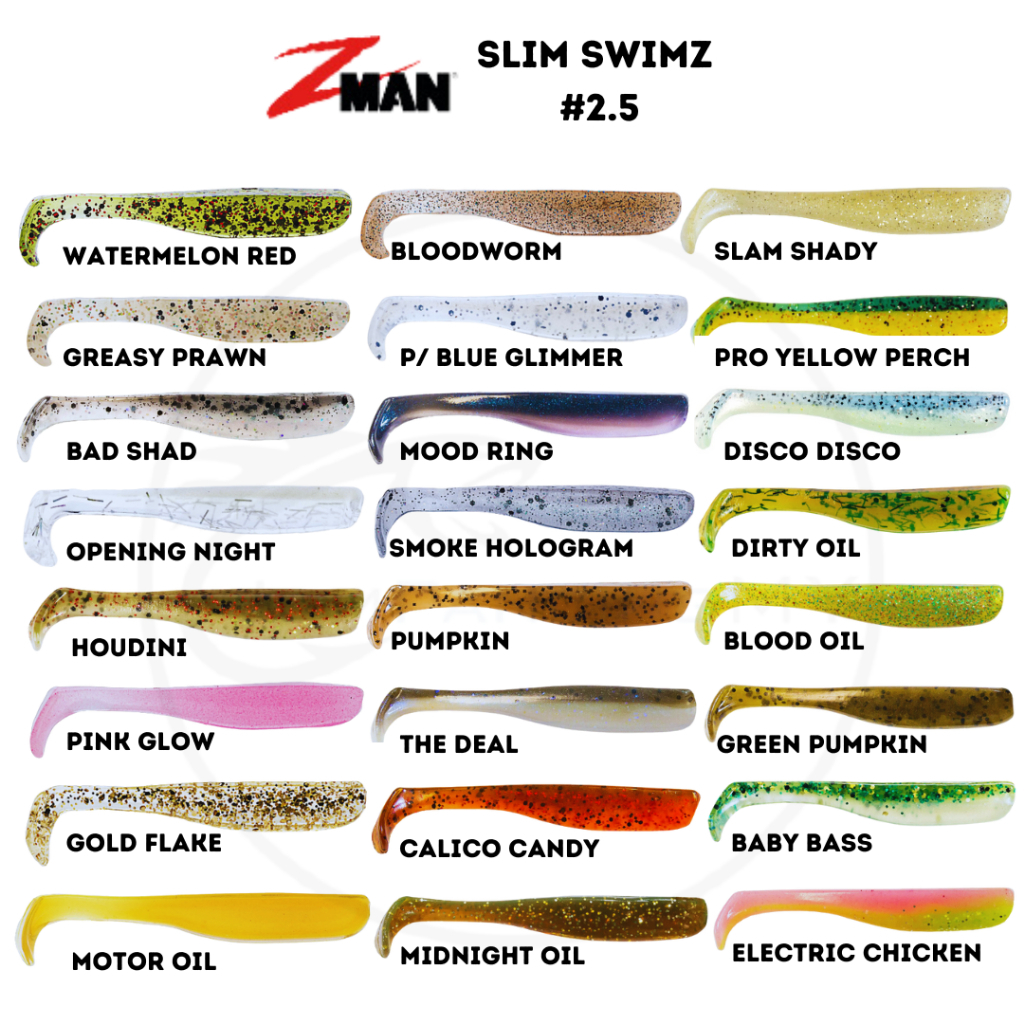 ปลายาง ซีแมน Zman Z-Man Slim SwimZ 2.5 นิ้ว (สุ่มสี1ซอง1สี) ร้านเลือกสีให้