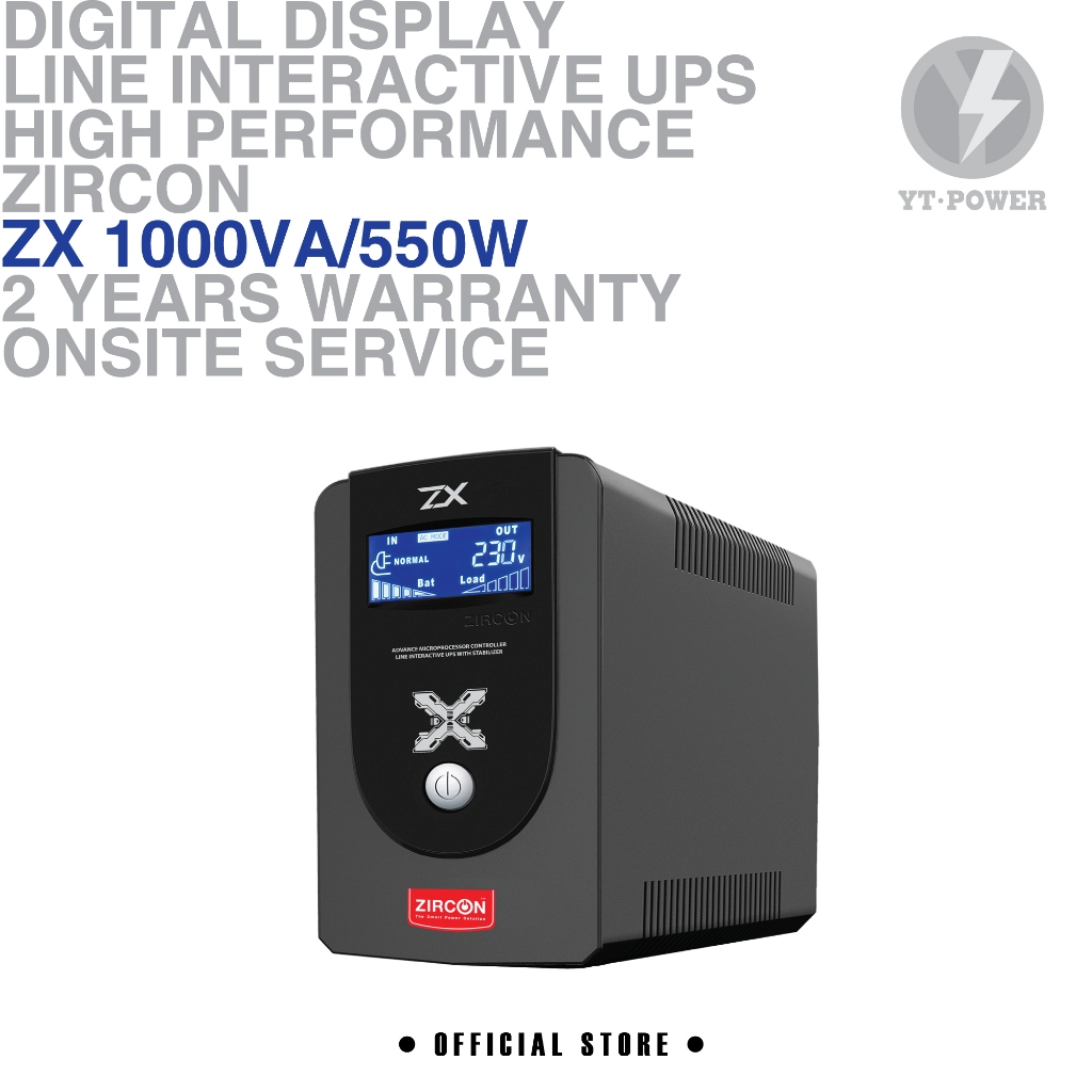 ZIRCON ZX 1000VA/550W HIGH PROTECTION เครื่องสำรองไฟ มือหนึ่ง ประกัน 2 ปี ONSITE SERVICE