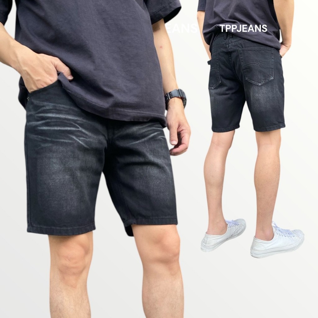 JEANSEXPRESS Shorts Men's กางเกงยีนส์ขาสั้นชาย ทรงเหนือเข่า สีดำฟอก ผ้านิ่มใส่สบาย เป้าซิป Size 28-36 รับชำระปลายทาง