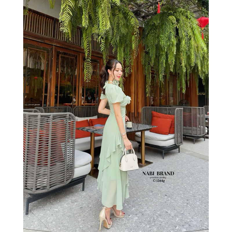 📌📌 พร้อมส่ง XS S M L XL 🏷️NABI #C-1544 เดรสออกงาน เรียบหรู ชุดไปงานแต่ง ชุดเพื่อนเจ้าสาว เดรสระบาย พริ้วๆ รูปที่ 4