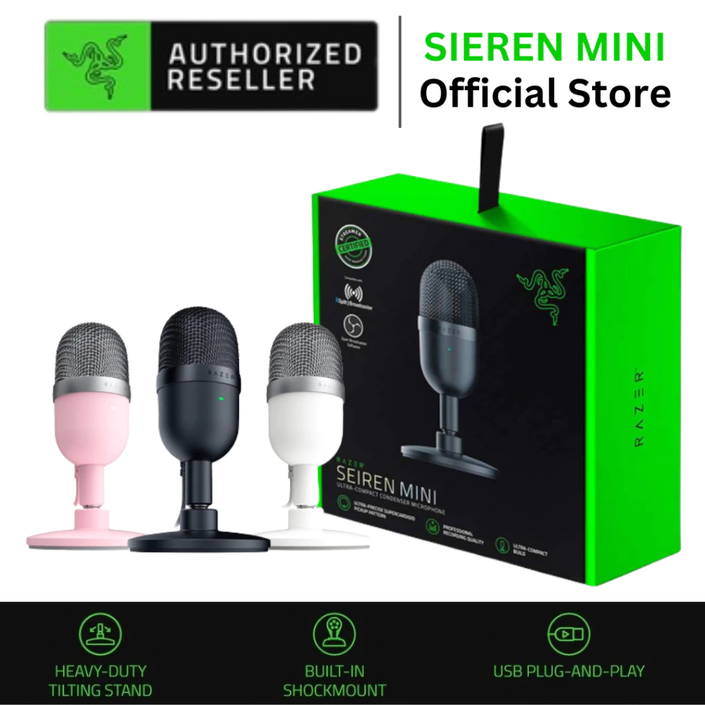 【💯ของแท้】RAZER Seiren Mini Microphone Condenser Supercardioid Ultra-Compact Streaming Microphone ไมโครโฟน ขนาดมินิ ชาร์จ