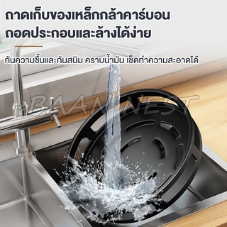 [1/2/3ชั้น] ชั้นวางเครื่องปรุง ชั้นหมุนได้ 360° ในครัว ถาดเก็บของเหล็กกล้าคาร์บอน สีดำ กันน้ำ กันสนิม ของอเนกประสงค์
