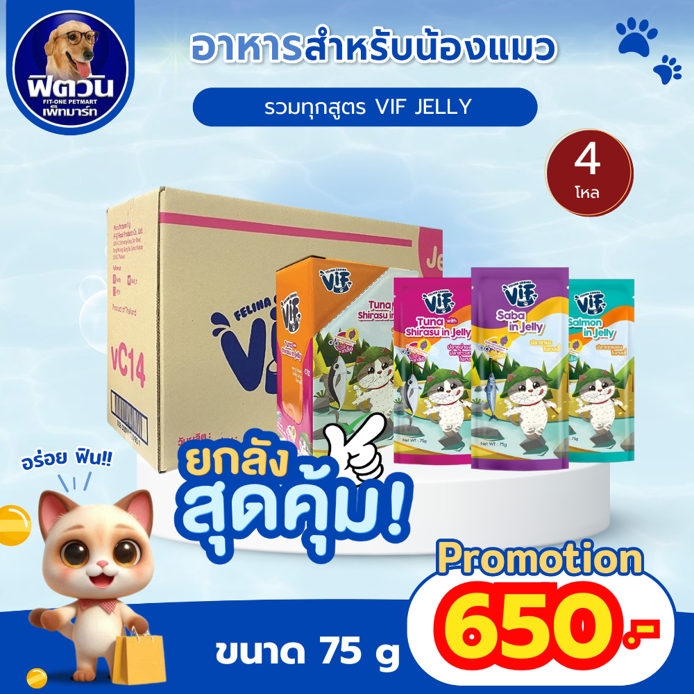Felina Canino VIF In Jelly อาหารเปียกแมวในเจลลี่ ขนาด 75 g.(ขายยกลัง 4 โหล)