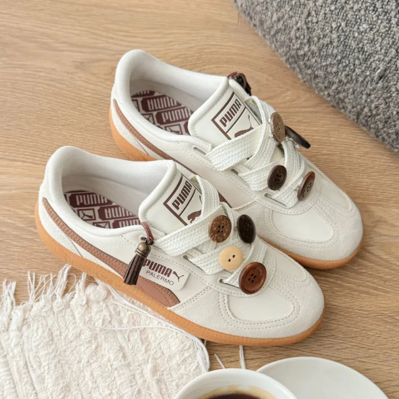 ✅(ของแท้พร้อมส่ง)✅ 🍒ของแท้ 100 %🎉PUMA Palermo Wide Lace Sd 'Frosted Ivory Brown Mushroom' Women's 402109-03