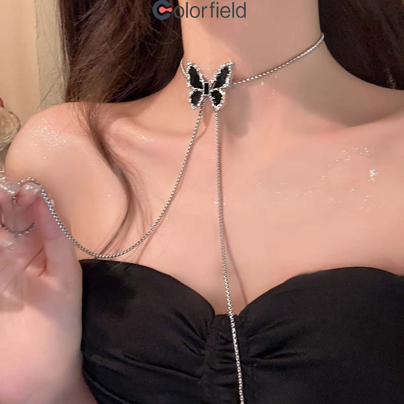 Colorfield สร้อยคอโซ่ จี้ผีเสื้อ หรูหรา สําหรับผู้หญิง เกาหลี แฟชั่น ปรับฟรี โซ่ไหปลาร้า การจับคู่ที่หลากหลาย