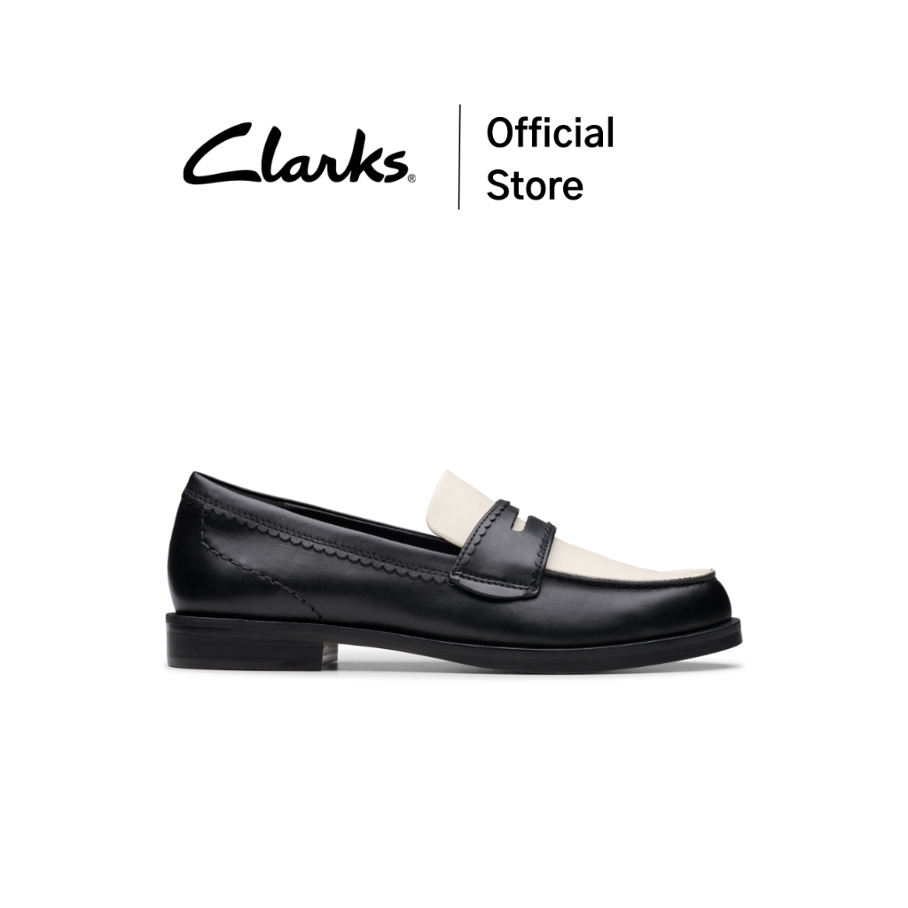 Clarks รุ่น STRAVEN EDGE สี BLACK COMBINATION LEATHER รองเท้า LOAFER รองเท้าไซส์เล็ก หนังแท้ คุณภาพดี
