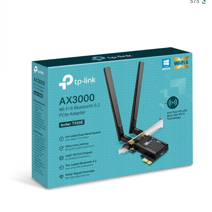 TP-Link  AX3000 Archer TX55E Wi-Fi 6 Bluetooth 5.2 PCIe Adapter