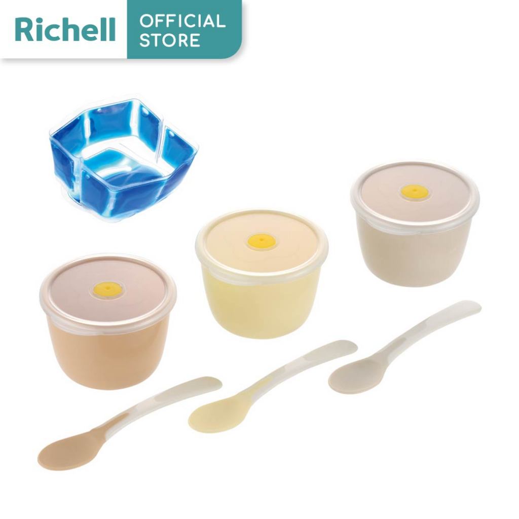 Richell(ริเชลล์) T.L.I Start Weaning Set ชุดถ้วยป้อน 3 สีพร้อมช้อนปลายนิ่มในชุด