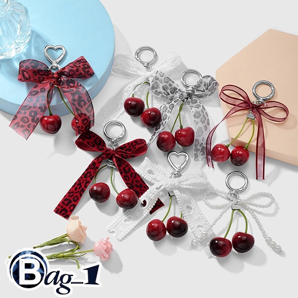 bag_1(BAG2308) พวงกุญแจ-เชอร์รี่โบว์ ที่ห้อยกระเป๋า+ห้อยมือถือ