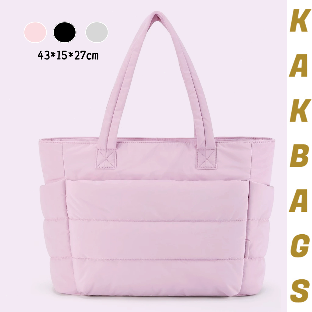 สไตล์เกาหลี สุภาพสตรีกระเป๋าสะพายขนาดใหญ่ Tote Bag สําหรับผู้หญิง กระเป๋าเมฆสบาย ๆ สีทึบ สามารถวางบนกระเป๋าเดินทาง
