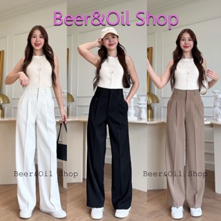 B0022  Beer&Oilกางเกงขายาวเอวสูงขากระบอก ผ้าA10 งานตะขอหน้าม…