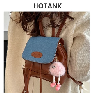 HOTANK ผู้หญิงกระเป๋าเป้สะพายหลังยุโรปและอเมริกาวินเทจชนสีเกาหลีร้อยชุด ins น่ารักคาวบอยนักเรียนเฉพาะกลุ่มเป้