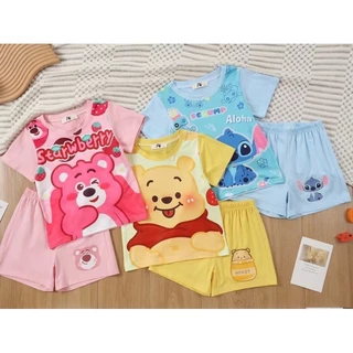 BB078 ชุดเด็กแขนสั้น ขาสั้น ลายการ์ตูน น่ารัก สีสวย ผ้านิ่มเด้ง เซตลูกสาว ลูกชาย