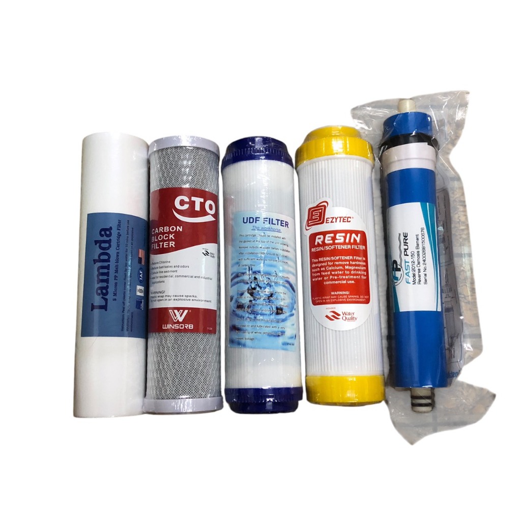 ชุดไส้กรองน้ำ 5 ขั้นตอน RO 150G GACเรซิ่น(PP10" +CTO10"+GAC+Resin+RO150G)