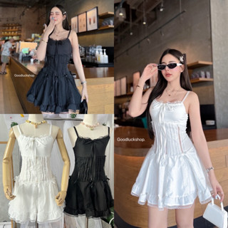 มินิเดรสสายเดี่ยว ดีเทลแต่งลูกไม้ สายปรับระดับความยาวได้ กระ…