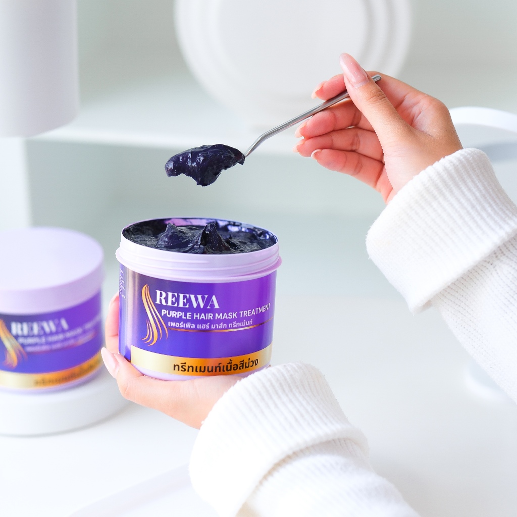ทรีทเม้นท์ม่วงเคราติน REEWA ช่วยถนอมสีผม ฟื้นฟูผมแห้งเสียจากการฟอกและไม่ให้ติดส้ม ปริมาณ 500กรัม