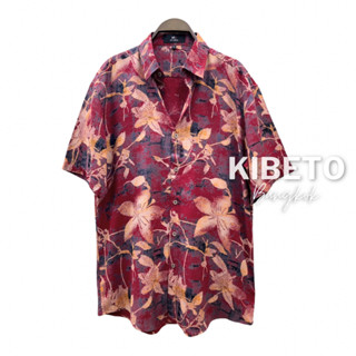 Kibeto เสื้อฮาวาย ลายดอกชวนชม สีแดง ผ้าสปันเรยอน เนื้อนิ่ม ใ…