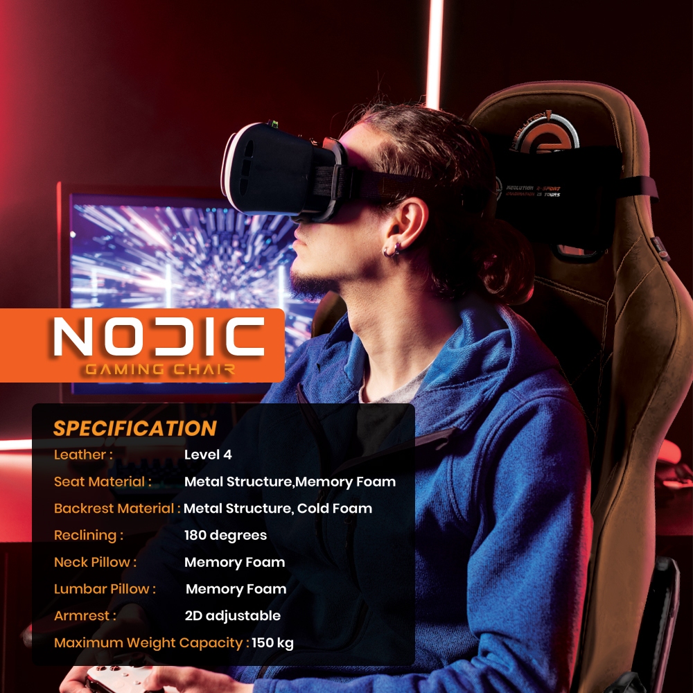 [เก็บโค้ดส่งฟรี] Neolution NODIC E-Sport Gaming Chair เก้าอี้เกมมิ่ง PVC สีน้ำตาล เอนนอนได้ รับ120-150KG เก้าอี้หนัง รูปที่ 3