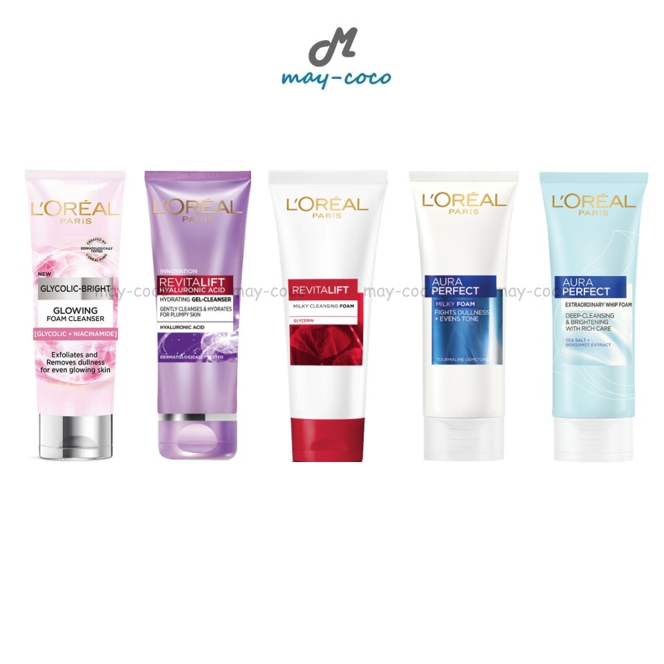 ถูก/แท้/มีไลฟ์ โฟมล้างหน้า L'Oréal Loreal Glycolic Bright Revitalift Hyaluronic Aura Perfect Foam ลอรีอัล โฟม ล้างหน้า