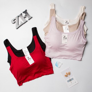 ZH.3136 เสื้อกล้ามฟองน้ำในตัว ครอปตัวสั้นเนื้อผ้าฝ้ายพร้อมส่…