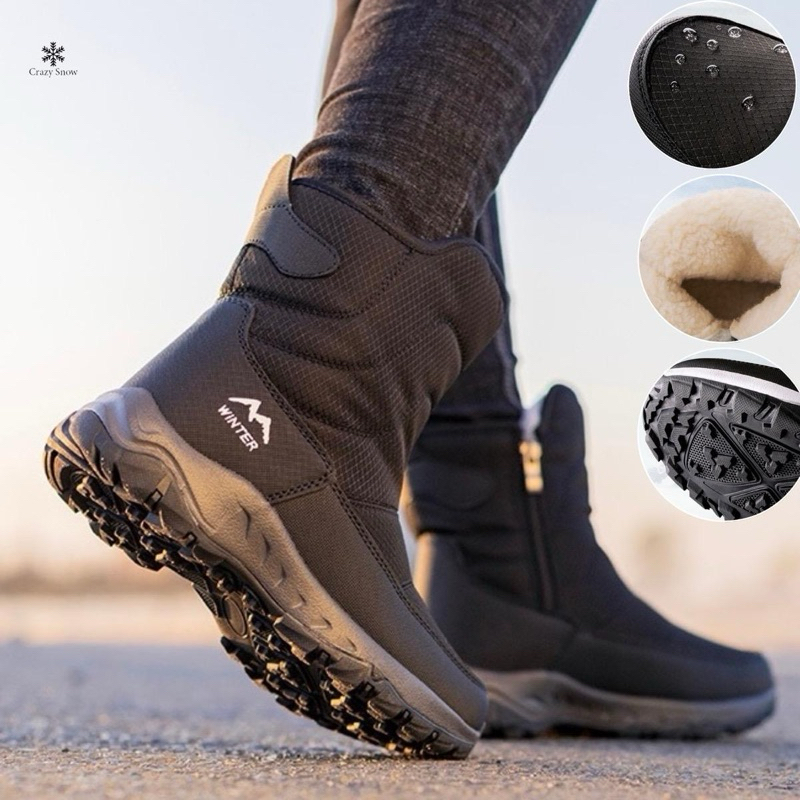 Crazy Snow บูทสั้นหน้ากว้างลุยหิมะ รุ่น Zipper Boots