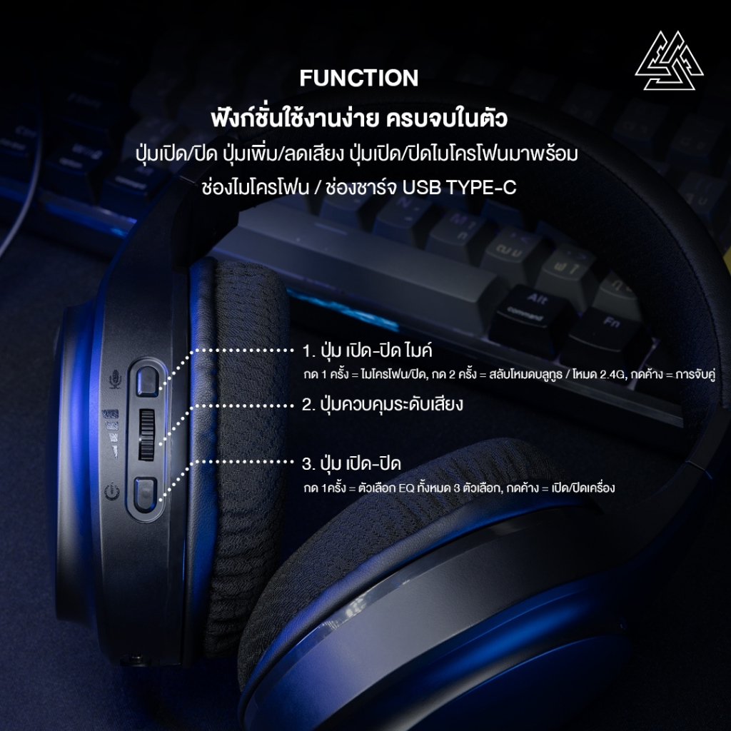 [ประกัน 1 ปี] EGA TYPE-GH3 PRO หูฟังเกมมิ่ง เชื่อมต่อบลูทูธ/ไวร์เลส ถอดไมค์ได้ มีโหมดเกม เพลง หนัง
