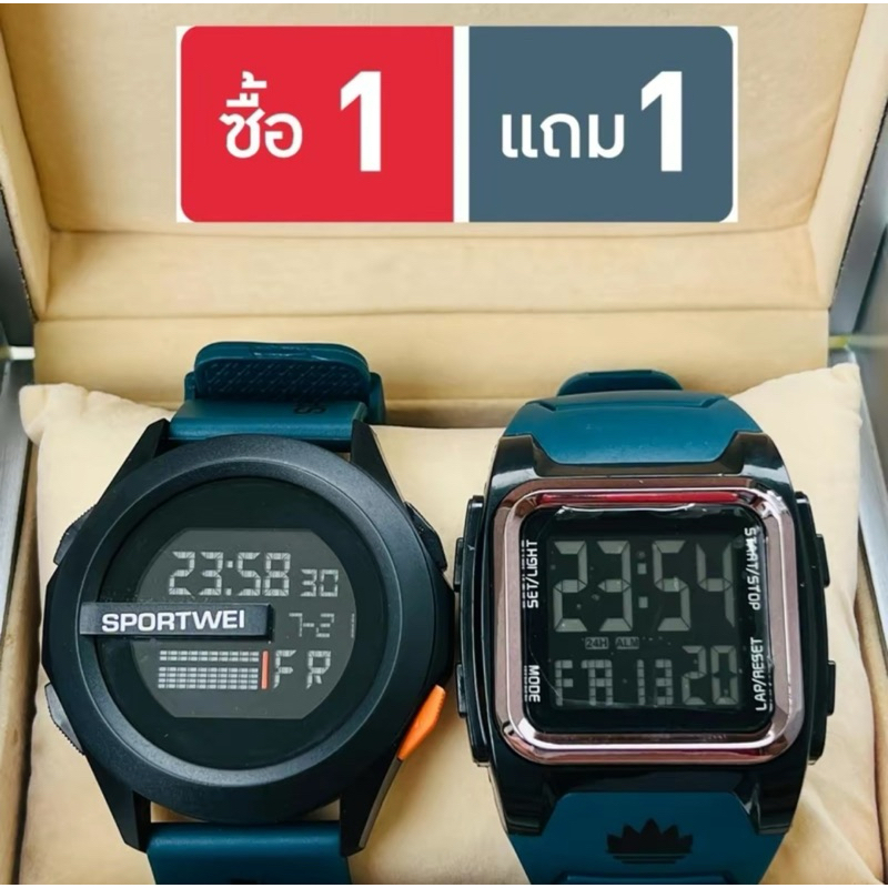 (M 1)ซื้อ 1 แถม 1 SPORT WEI นาฬิกา อิเล็กทรอนิกส์ ทรงกลม+ทรงเหลี่ยม กันน้ำได้ (7 สี)