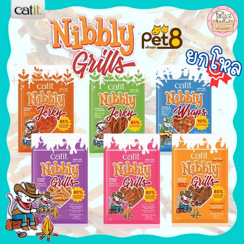 [ยกโหล 12 ซอง] Catit (แคทอิท) Nibbly Treats ขนมแมว ไก่เส้น (ผลิตจากเนื้อไก่แท้) 30g.