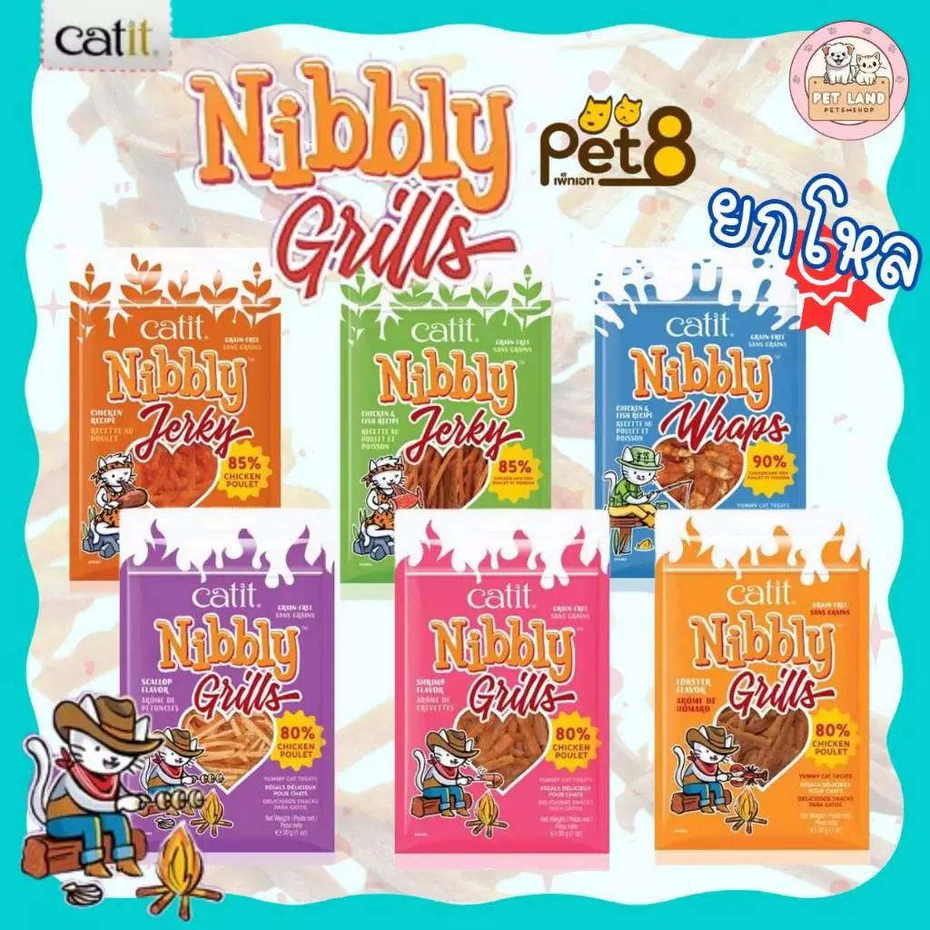 [ยกโหล 12 ซอง] Catit (แคทอิท) Nibbly Treats ขนมแมว ไก่เส้น (ผลิตจากเนื้อไก่แท้) 30g.