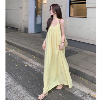 UMISOเดรสออกงาน ชุดเดรสยาว ดเดรสผู้หญิง เนื้อผ้าใส่สบาย ชุดเที่ยวทะเล เดรสทรงหลวม เดรสคอกลม