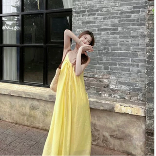UMISOเดรสออกงาน ชุดเดรสยาว ดเดรสผู้หญิง เนื้อผ้าใส่สบาย ชุดเที่ยวทะเล เดรสทรงหลวม เดรสคอกลม